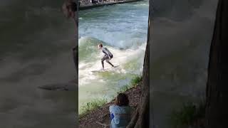 Will he fall into the water Surfing on the Eisbach in Munich in the Englischer Garten summer feelin [upl. by Aenehs642]