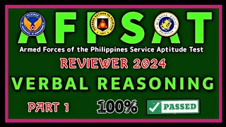 PART 1 UPADATED AFPSAT REVIEWER 2024  VERBAL REASONING  AFP SERVICE APTITUDE TEST [upl. by Eanaj]