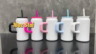 16oz Sublimation Stainless Steel Soda Can With Color Handle [upl. by Howenstein]