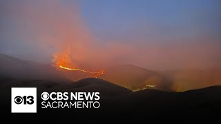 Grande Fire burns in Stanislaus County near Patterson [upl. by Xuaegram]