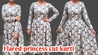 Princess cut kurti cutting and stitchingflared umbrella kurti malayalam [upl. by Etnauq]