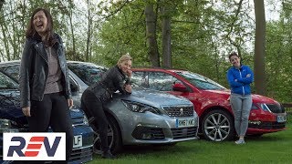 The REV Test Small estate cars Peugeot 308 SW vs Skoda Octavia estate vs Volkswagen Golf estate [upl. by Kirre]