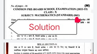 maths standard Pre board paper 202223 class 10  cbse class 10 maths paper solution 202323  2212 [upl. by Earla965]