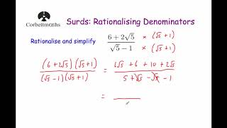 Rationalising Denominators  Corbettmaths [upl. by Osanna]