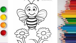 Beautiful Bee 🐝🐝 Drawing with flowers [upl. by Dnaloy]