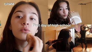 FIRST DAY OF HIGH SCHOOL GRWM makeup hair outfit  JUNIOR YEAR MINI VLOG 2019 [upl. by Helm402]