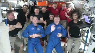 NASAs SpaceX Crew9 welcomed aboard ISS in ceremony [upl. by Karry935]