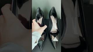 Unboxing Valentino Garavani One Stud black patent leather pumps unboxing fashion heels [upl. by Melac]