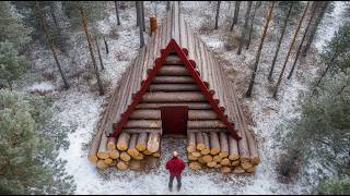 Man Built Amazing Log House Aframe Style  Start toFinish  bushcraftua1 [upl. by Scevour]