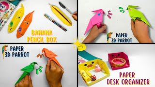 4 AMAZING Paper ORIGAMI TOYS  DIY Origami Paper Cute Parrot Easy  DIY Paper Origami Desk Organizer [upl. by Ayomat]