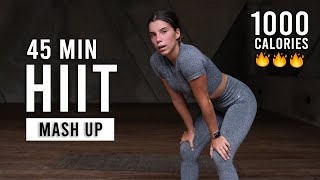 Burn 1000 Calories with this 45 MIN CARDIO HIIT Workout Full Body No Equipment No Repeats [upl. by Ahsinan]