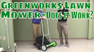 Greenworks Lawn Mower Does it Work Greenworks 20quot 5 Blade Push Pedal Reel Mower with Grass Cather [upl. by Solitta]