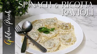 Spinach and Ricotta Ravioli in White Sauce  Homemade Creamy Ravioli recipe  How to make Ravioli [upl. by Manlove]