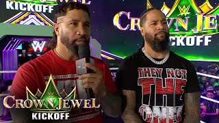 Jey amp Jimmy Uso all smiles ahead of Crown Jewel reunion 2024 Crown Jewel Kickoff highlights [upl. by Libb73]