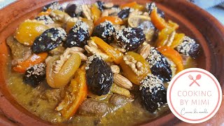 Recette traditionnelle Tajine de viande aux pruneaux abricots secs et amandes😋 [upl. by Seidler354]