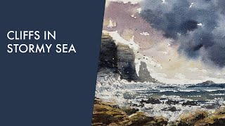 Dramatic sky  stormy seascape with cliffs Watercolour Demo [upl. by Rhoades468]