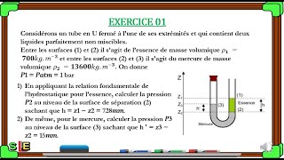 STATIQUE DES FLUIDES EXERCICE 1 Tube en U [upl. by Aineg168]