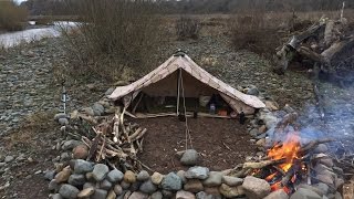 SOLO WINTER BEACH CAMP UNDER CANVAS COLD amp WET [upl. by Kendra]