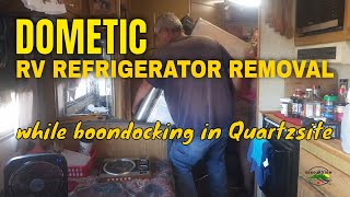 Dometic RV Refrigerator Removal from 1993 Fleetwood Southwind in Quartzsite [upl. by Euhc672]