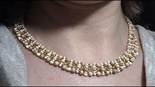 Perlen Kette Golden Light Tutorial Beaded Necklace RAW [upl. by Etnoved]