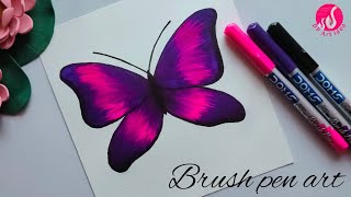 Brush Pen Art  Butterfly With Brush Pen  Easy Painting [upl. by Burck]