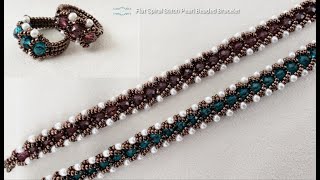 Flat Spiral Stitch Pearl Beaded Bracelet Beading Tutorials Beads Jewelry Making Handmade [upl. by Forland658]