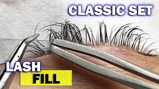 EYELASH EXTENSIONS FILL tutorial classic set  Eyelash training for beginners [upl. by Akirdnwahs]