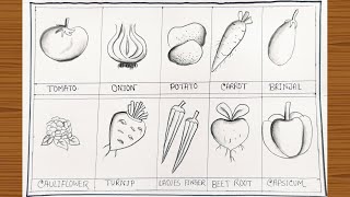 Different types of vegetables drawing easyHow to draw vegetables for kidsVegetable drawing pencil [upl. by Slocum]