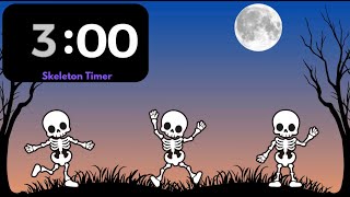 3 Minute Timer  Silly Dancing Skeletons  October Halloween Fun [upl. by Norym]