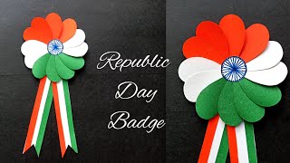 DIY Republic Day BadgeMaking Indian Flag BadgeIndian Tricolor Badge26th January Craft [upl. by Bushey]