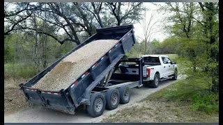 Hauling tailgating  Spreading 1 Inch Gravel with US Built Dump Trailer [upl. by Iadam926]