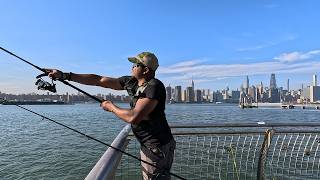 NYC Pier Fishing Overlooking Manhattans Mesmerizing Cityscape [upl. by Josler]