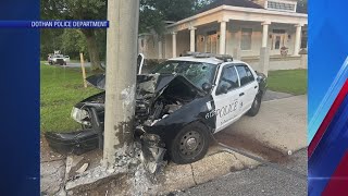 Dothan cop injured after cruiser crashes into utility pole [upl. by Nivk]