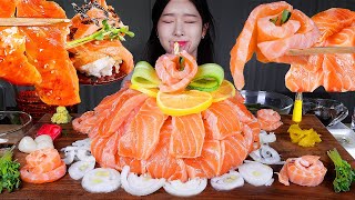 ASMR MUKBANG  파리피플 🥳 연어케이크 🎂 연어덮밥 옆어회 연어국수 먹방 SALMON CAKE FOR MY BDAY♡ SASHIMI NOODLE RICE BOWL [upl. by Guillaume]