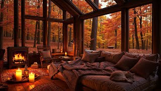 Cozy Autumn Cabin Ambience in the Woods 🍂 Jazz Music amp Fireplace Sounds for Peaceful Sleep [upl. by Man]