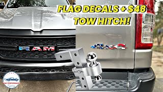 20192024 5th gen Ram flag emblem decals amp 47 aluminum hitch install [upl. by Brockie]