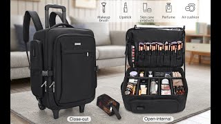 Rolling Black Super Large Professional Trolley Makeup Backpack [upl. by Rollie236]