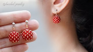 Berries beaded bead earrings How to make jewelry Beading tutorial [upl. by Ahsinrats387]