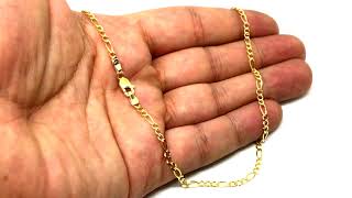 10k Yellow Solid Gold Figaro Chain Necklace 30mm [upl. by Aschim]