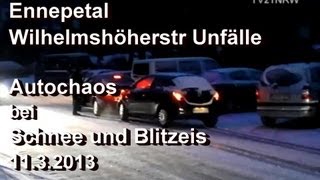 Unfälle Autochaos bei Blitzeis und Schnee Ennepetal Wilhelmshöherstr 1132013 TVAlpino21NRW [upl. by Torruella]