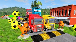 TRANSPORTING PIXAR CARS amp FRUITS WITH COLORED amp JOHN DEERE vs CLAAS vs TRACTORS  BeamNGdrive 983 [upl. by Anoet]