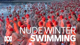 Tasmanias first Dark Mofo nude swim attracted 300 this month therell be 3000 🧊  ABC Australia [upl. by Nevur]