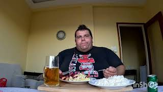 Tasty 🙂 Delicious Greek Dinner Schnitzel Rice 🥗Salad and 🍺Beer mukbang ENJOY Talking 😊 [upl. by Honna478]