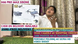 Drone 998 pro max wifi camera Rc Foldable drone 360Fly 4K shooting dual camera  150 mitre in sky [upl. by Anaeli64]