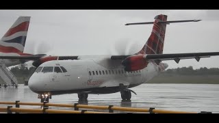 Loganair ATR 42500 taxiing out in the rain at Inverness [upl. by Ammeg121]