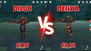 Diluc C1 R1 vs Dehya C0 R1 Team Damage Comparisons amp Showcases Who’s Better Pyro Claymore DPS [upl. by Ogden291]