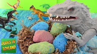 Dinosaur eggs Jurassic World toys Indominus Rex surprise fizzing hatching magic dino [upl. by Enomaj]