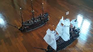 Lego MOC Pirate Ship Brick 1st Rate Ship of the Line Red Coat sailing in pair with 100 guns each [upl. by Celin406]