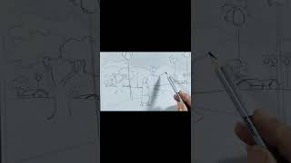 Pencil sketch village scenery drawing drawing art youtubeshorts shorts [upl. by Fachan]