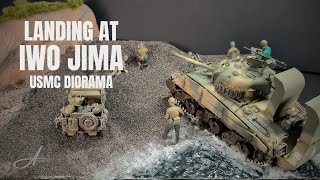 Landing at Iwo Jima  USMC diorama  135 Sherman Jeep Willys MB resin water figures  Full build [upl. by Roach325]